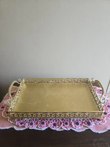 Vintage verziertes Metall Gold Waschtisch/Serviertablett mit Griffen Hochzeit Partys - Bild 1 von 12