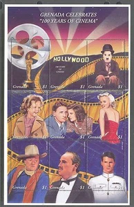 GRANADA 1995, CENTENARIO DE CINE, ESTRELLAS DE CINE, HOJA DE 9 SELLOS Scott 2470, montada sin montar o nunca montada - Imagen 1 de 1