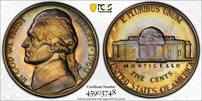 PR66 1960 5C Jefferson Proof Nickel, PCGS Secure- Pretty Toned - Image 1 of 4