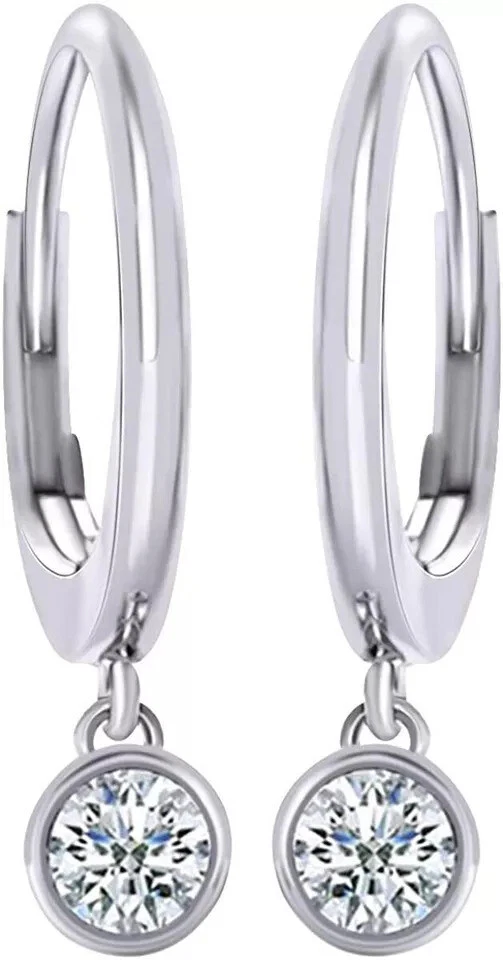 1/4 Ct Round Lab Grown Diamond Drop Dangle Earrings 10k & 14k Solid Gold - Image 1 of 1