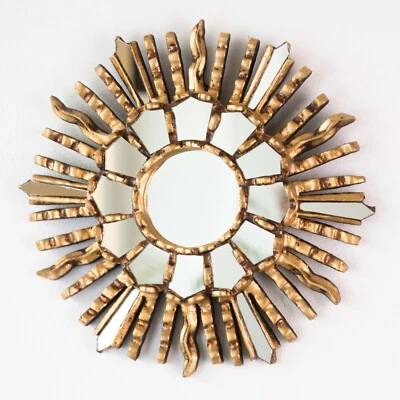 Accent Golden Round Mirror 9.8", Peruvian Sunburst Ornate Wall Mirror "Cuzco Sun - Image 1 of 3
