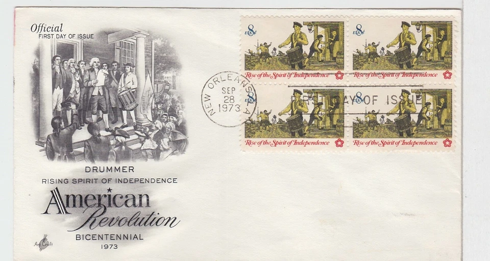 TurtlesTradingPost- Colonial Drummer Boy-1973 FDC #1479- Artcraft Cachet Block 4 - Image 1 of 1