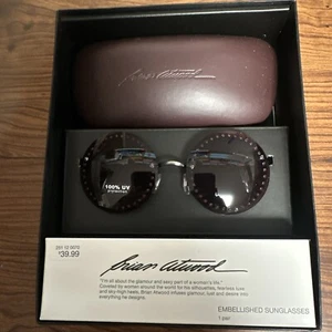 Brian Atwood Embellished Round Rose Sunglasses + Case 100% UV Protection - Picture 1 of 3