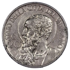 Vatican 20 Centesimi 1937 Pie XI Nickel Coin Pontifical - Picture 1 of 2