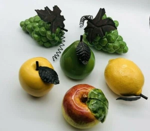 Vintage Decor Ceramic Fruit w/Metal Leaves-Stem Apples Lemon Grapes Pear Lot - Picture 1 of 5