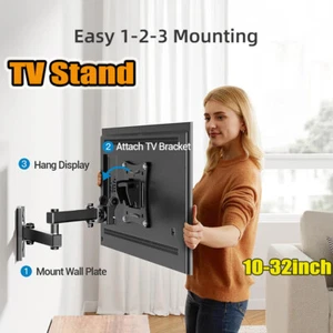 Full Motion Corner TV Bracket Wall Mount 10-32 In tv Monitor Holder Swivel Ti - Photo 1/8