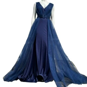Jessica Angel 732 Sparkling A-Line Couture Maxi Gown Navy Blue Size Medium NWT - Picture 1 of 6