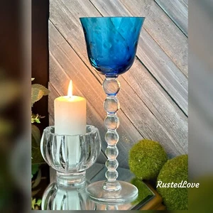 "Vaso de vino Sky Blue Bubbles de Saint Louis vintage Francia vaso soplado 9 5/8" - Imagen 1 de 10