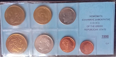 Greece 7 Greek Coins UNC 1998 Alexander the Great Aristotle Democritus Homer [N] - Image 1 of 4