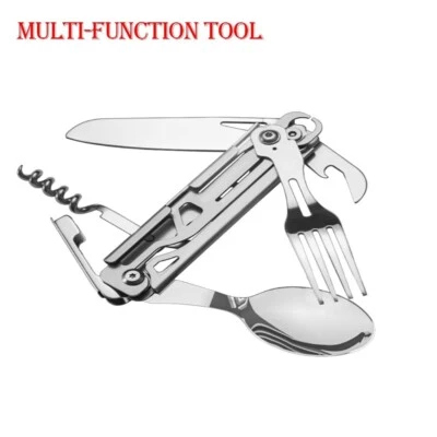 Camping Eating Utensil Set Folding Emergency Cutlery Knife Fork Spoon Kit - Image 1 of 4