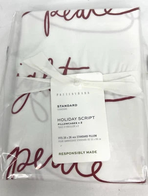 Pottery Barn Holiday Script Pillowcases 2 Standard Love Peace Merry Joy Bright