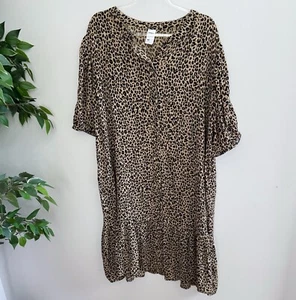 Anko Kmart Womens Size 18 Short Dress Short Sleeve Black Brown Animal Print - Picture 1 of 7