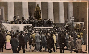 Postkarte Ezra Meeker George Washington Statue Subtreasury Gebäude New York NY - Bild 1 von 2