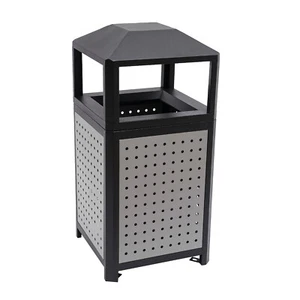 15 Gallons Steel Garbage Can For Outdoor Use Trash Receptacle W/ Plastic Liner - Picture 1 of 24
