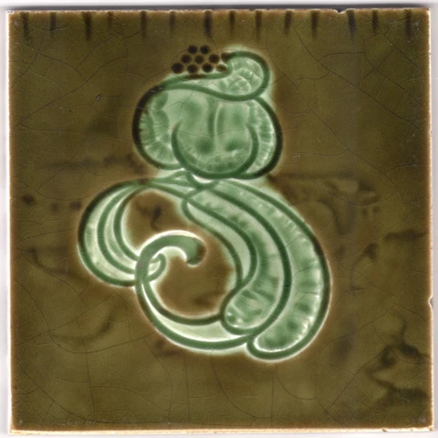 Henry Richards - c1905 - Green Abstract Floral - Antique - Art Nouveau - Tile Cover