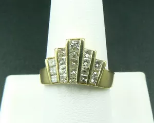 18k Gelbgold Aigrette Design 1,18ct Kanal Set Diamant Ring Art Deco Stil - Bild 1 von 10