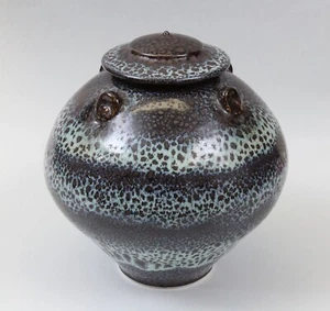Tom Turner Porcelain Studio Pottery 9" Lidded Jar Vase Oil Spot Glaze Blue Brown - Picture 1 of 12