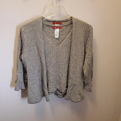 女式 2 件 Anne Klein 衬衫,3/4 袖,金色,棕色/白色条纹 PM 码 — 第 1/4 张图片