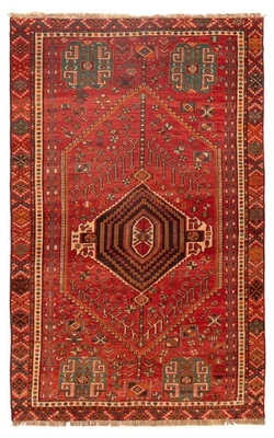 Vintage Geometric Area Rug 4'11" x 7'11" Traditional Hand-Knotted Wool Carpet - Image 1 of 4