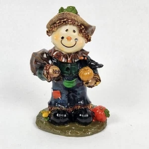 Vintage 2002 Scarecrow Fall Figurine Holding Pumpkin Crow 6" Tall GUC  - Picture 1 of 9