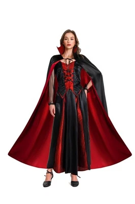 Mujer Disfraz de Vampiro Conjunto Vestido, Gótico Vampiro Capa Corsé Falda Camisa C... Foto 1 de 4