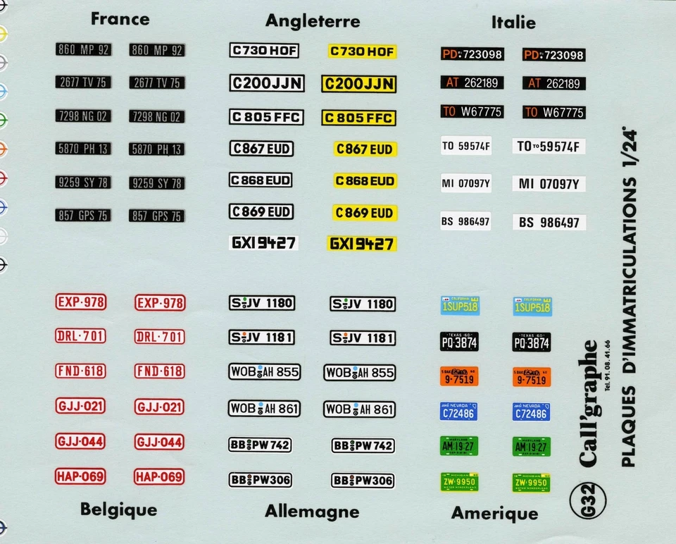 GENERIC PLATE  PLATE  /  PLAQUE   Starter DECALS 1/24 - Immagine 1 di 1