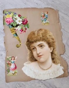  Victorian Die Cut Chromolithoraph Advertisement Cards 1875 Flower Child Nice! - Picture 1 of 8