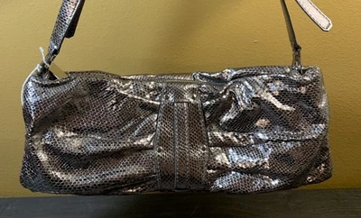 Kooba Metallic Embossed Snake Leather Convertible Clutch Purse w/Logo Dust Bag - Image 1 of 4