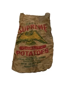 Vintage Sackleinen Kartoffelsack USA Nr. 1 höchste Qualität Adler Grafik Colorado 100 Pfund B - Bild 1 von 7