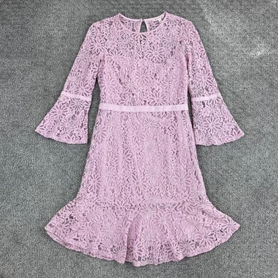 Nanette by Nanette Lepore Lace Dress Womens 4 Lilac Bell Sleeve Flounce Hem - Image 1 of 4