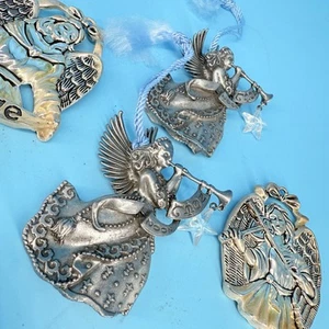 Vintage Avon & Gorham Angelo Ornamento Piatto Argento Peltro Albero di Natale Vacanze - Foto 1 di 6