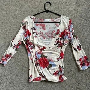 Portmans Vintage Cherry Blossom Wrap Style Top Sz L - Picture 1 of 6