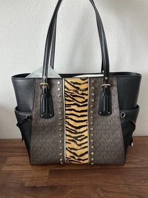 NWT Michael Kors Voyager East West Signature Logo Tote Bag - Brown Multi Purse - Image 1 of 4