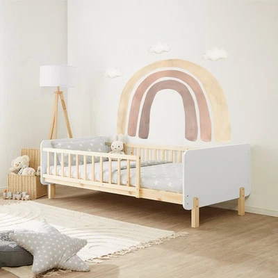 Kinderbett 90x200 Rausfallschutz | Einzelbett Lattenrost | Holzbett Homestyle4u - Bild 1 von 4