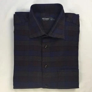 St Croix Mens Shirt XL Black Check Dobby Italian Long Sleeve Utility Preppy - Picture 1 of 10
