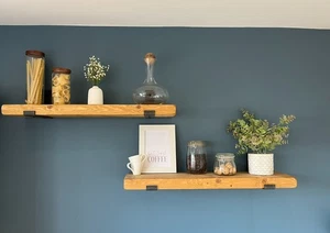 Rustic Handmade Chunky Wooden Shelf 220mm/60cm with Industrial Style Brackets - Picture 1 of 2