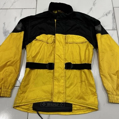 First Gear Hooded Motorcycle Rain Jacket Mens Size Small Yellow Black - Image 1 of 4