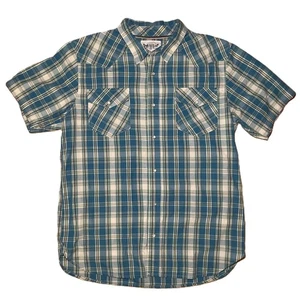 Levi's Men's Western Blue Plaid Short Sleeve Button Sown Shirt - XL - Picture 1 of 5