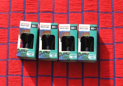 BOXof 4 new BLACK LIGHT BULB 60 WATT A19 blacklight blue 60A19/BLB Sylvania 60w  - Image 1 of 4
