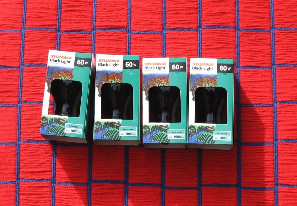 BOXof 4 new BLACK LIGHT BULB 60 WATT A19 blacklight blue 60A19/BLB Sylvania 60w  - Image 1 of 4
