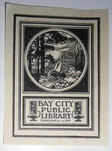 Bay City Public Library, Ex Libris Bookplate - 1930's - Imagen 1 de 2