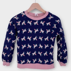 Hanna Andersson Girls 130cm 8 Sherpa Fleece Lined Sweatshirt Unicorns Reversible - Picture 1 of 10