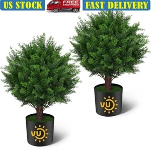 18.5" UV Resistant Artificial Cedar Topiary Ball Trees Set of 2 Outdoor Plants - Picture 1 of 7