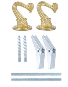 LOT OF 2 BRASS PLATED Zinc SWAG HOOK KIT FOR LIGHTS, PLANTS, WIND CHIMES - Picture 1 of 7