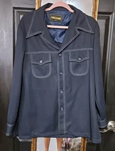 HAGGAR - Vintage LEISURE Disco Collar Mens 42 Shirt Jacket 70's - Picture 1 of 3