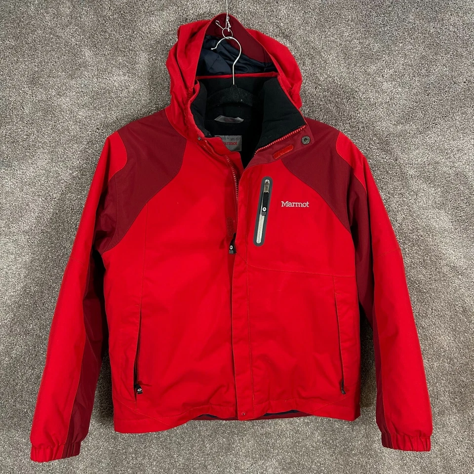 Chaqueta Abrigo Marmot Niños XL Rojo Con Capucha Cremallera Completa Nylon Resistente a la Lluvia al Agua Foto 1 de 4