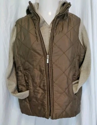 Jane Ashley Vest Womens  Large  Lined Puffer Silky Quilted Brown Full Zip Warm - Image 1 of 4