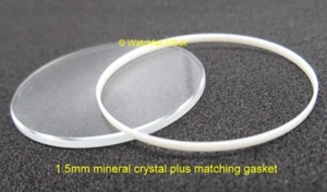 Watch Glass Mineral Crystal + Gasket Flat 1.5mm Thick 17mm to 40mm Diameter  - Picture 1 of 2