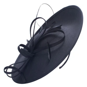 Womens Black Derby Sinamay Fascinator Wedding Church Hat Headpiece T444 - Picture 1 of 9