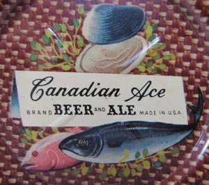 CANADIAN ACE BEER and ALE FISH CLAMS Old Ad Tin Card Tip Tray Sign Made in USA - Picture 1 of 8
